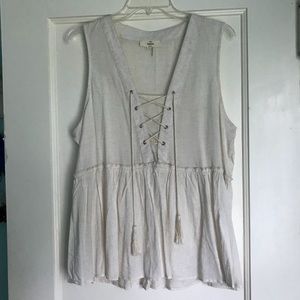 Cream lace up shirt